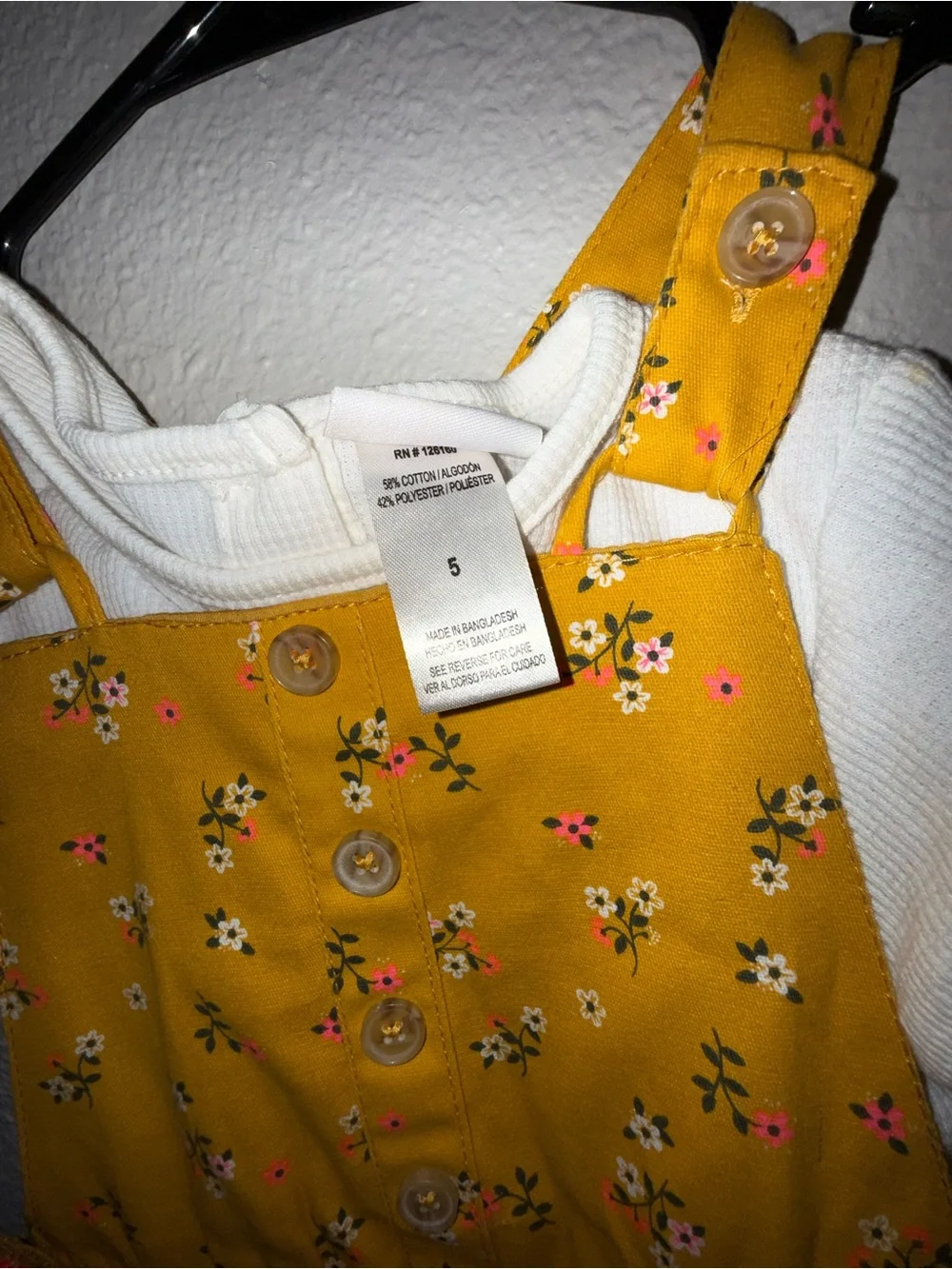 Little Lass Yellow Floral Overalls with Pink Belt - Picture 3 of 3